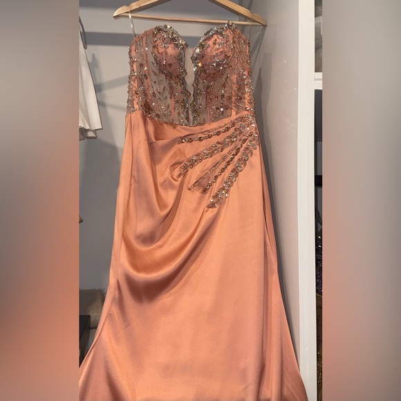 Strapless Peach Beaded Gown - Picture 4 of 4
